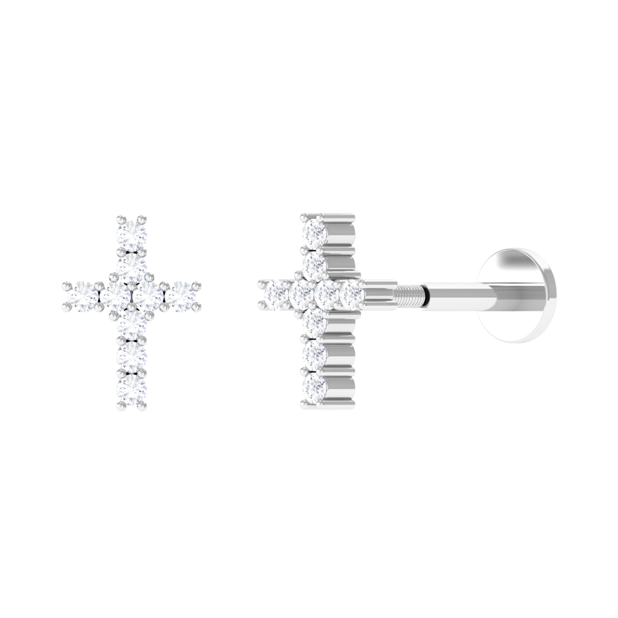 Minimalist Moissanite Cross Cartilage Earring Moissanite - ( D-VS1 ) - Color and Clarity - Rosec Jewels
