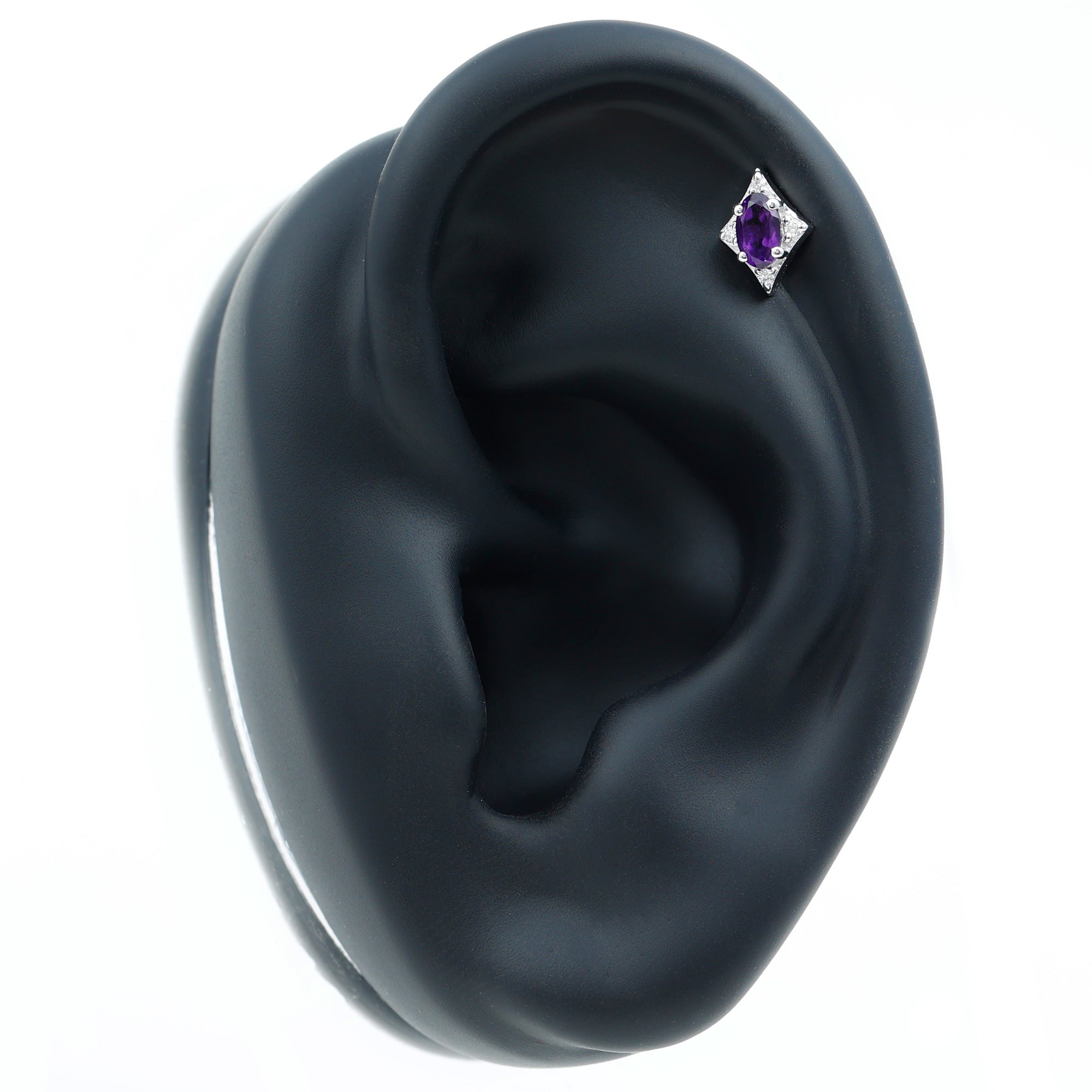 Oval Natural Amethyst Tragus Earring with Lab Grown Diamond AAA - Rosec Jewels