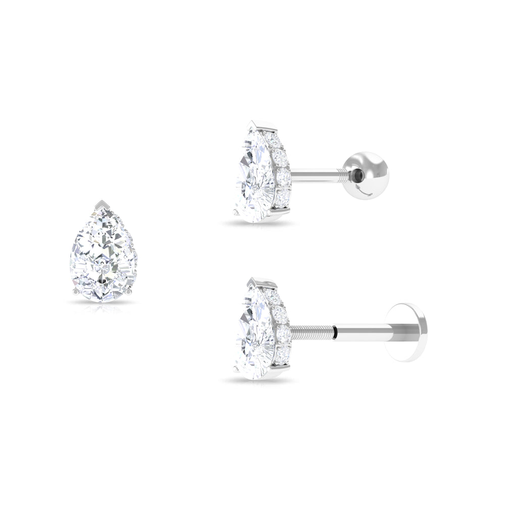 Pear Shaped Moissanite Solitaire Cartilage Earring Moissanite - ( D-VS1 ) - Color and Clarity - Rosec Jewels