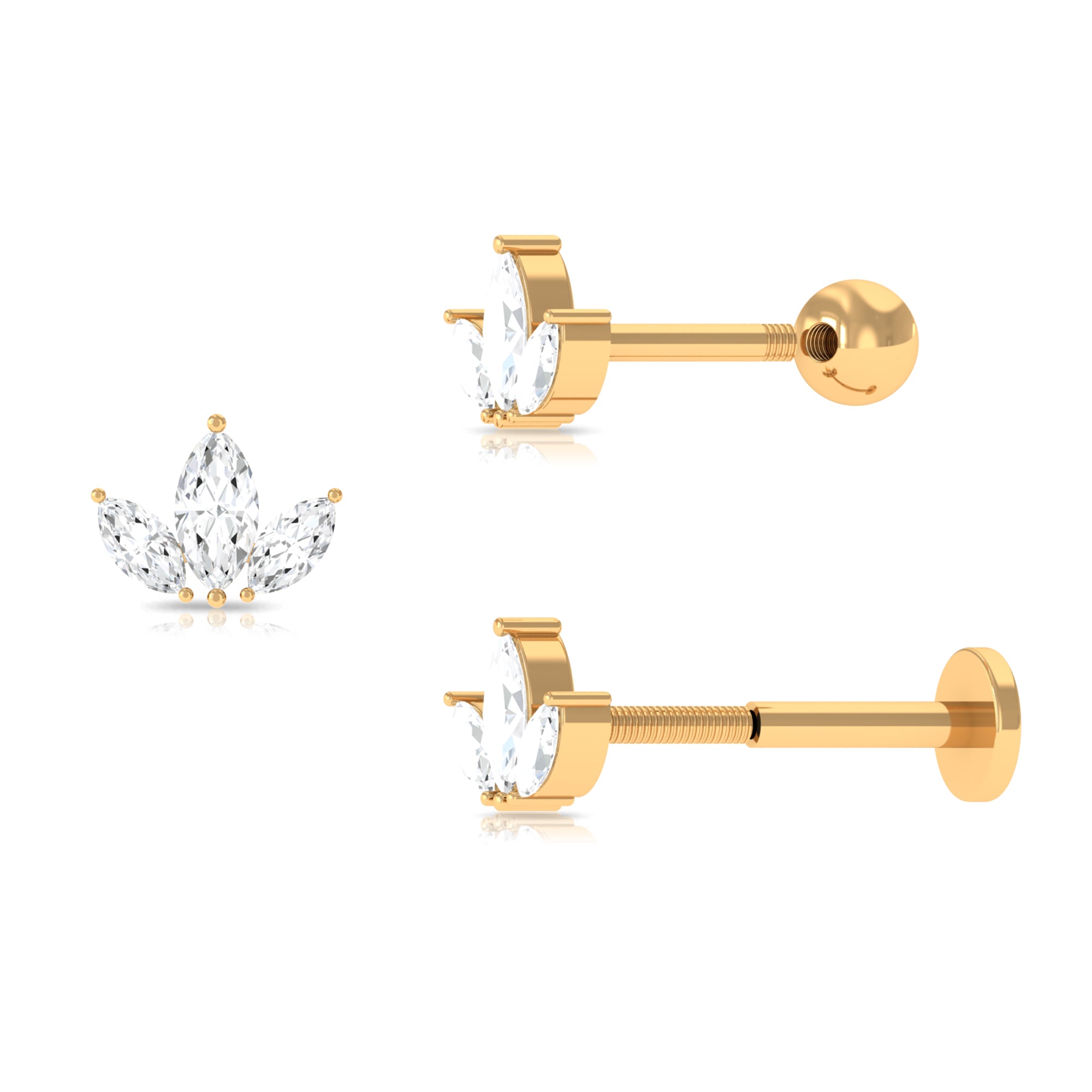 Marquise Cut Diamond Lotus Flower Earring for Helix Piercing Diamond - ( HI-SI ) - Color and Clarity - Rosec Jewels