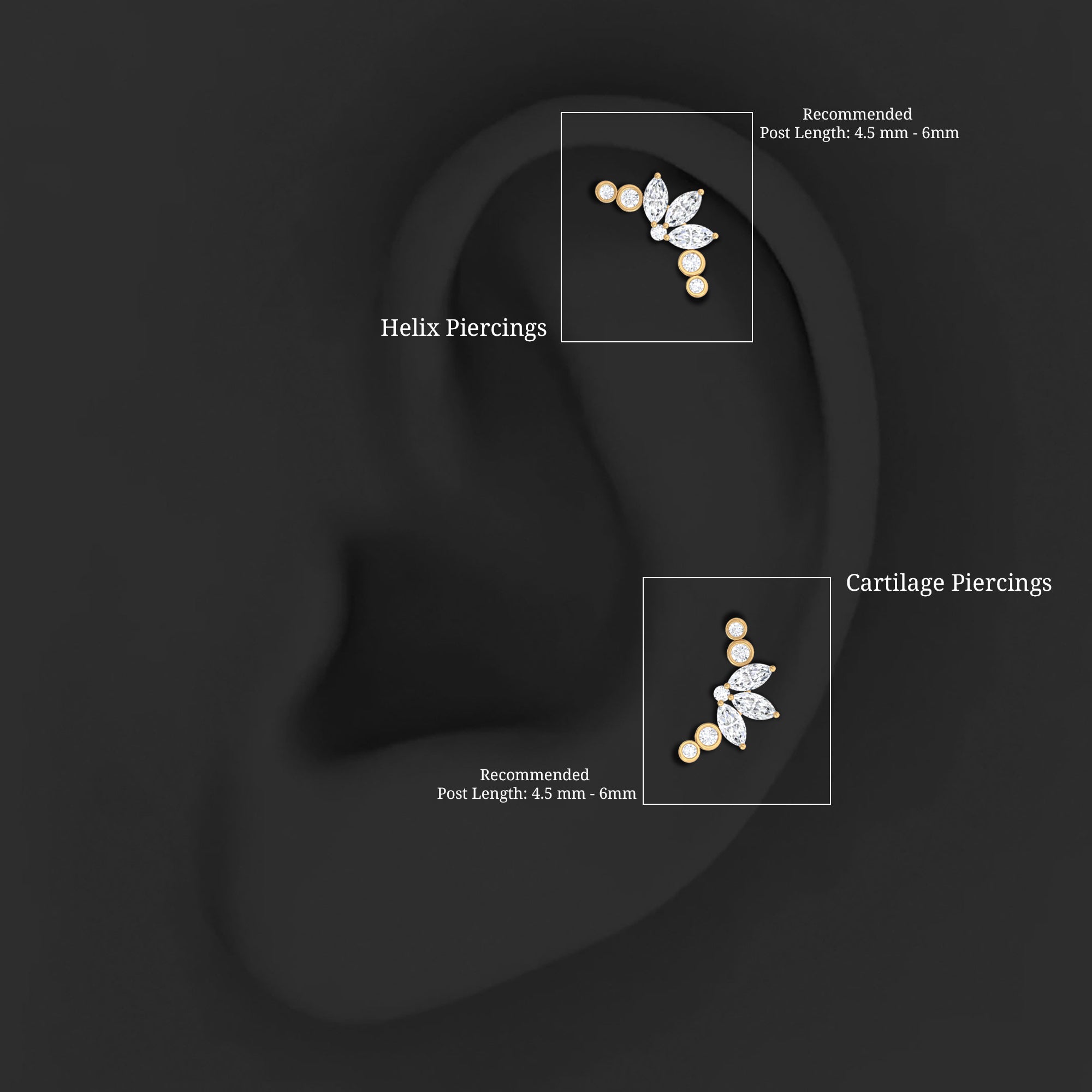 Marquise Moissanite Curved Crawler Earring for Helix Piercing D-VS1 - Rosec Jewels