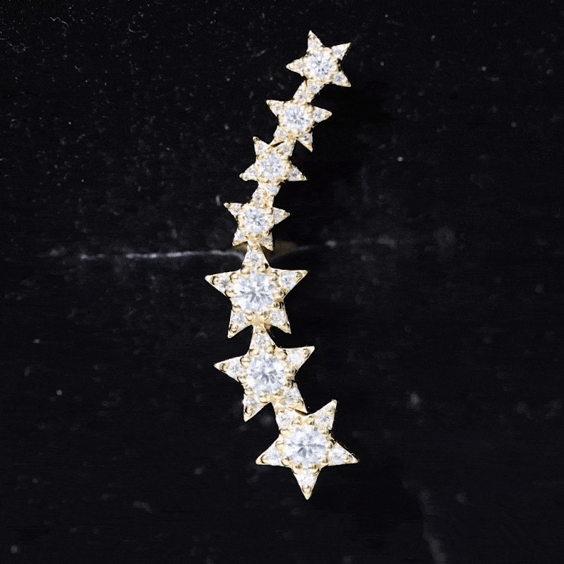 Graduated Diamond Star Crawler Earring for Helix Piercing Natural - ( HI-SI ) - Rosec Jewels