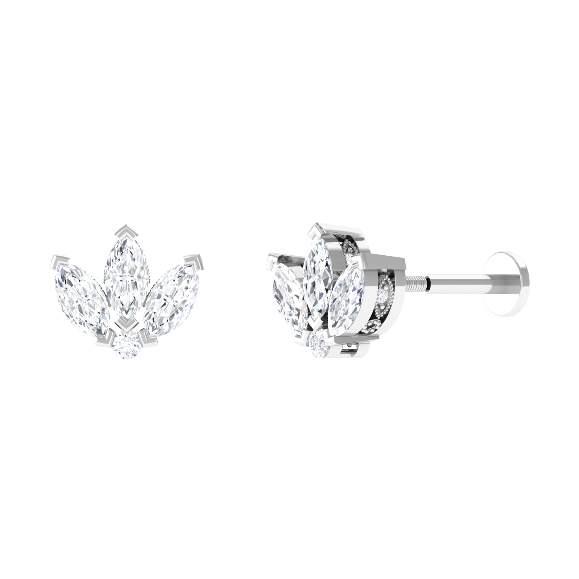 Marquise Moissanite Lotus Flower Earring for Cartilage Piercing Moissanite - ( D-VS1 ) - Color and Clarity - Rosec Jewels