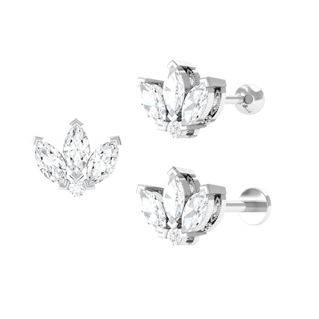 Marquise Moissanite Lotus Flower Earring for Cartilage Piercing Moissanite - ( D-VS1 ) - Color and Clarity - Rosec Jewels
