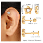Round Moissanite Gold Flower Earring for Helix Piercing Moissanite - ( D-VS1 ) - Color and Clarity - Rosec Jewels