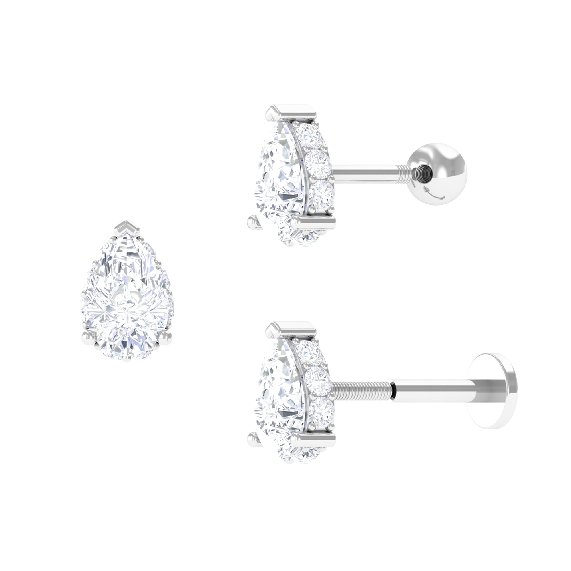 Simple Pear Shape Moissanite Cartilage Earring Moissanite - ( D-VS1 ) - Color and Clarity - Rosec Jewels