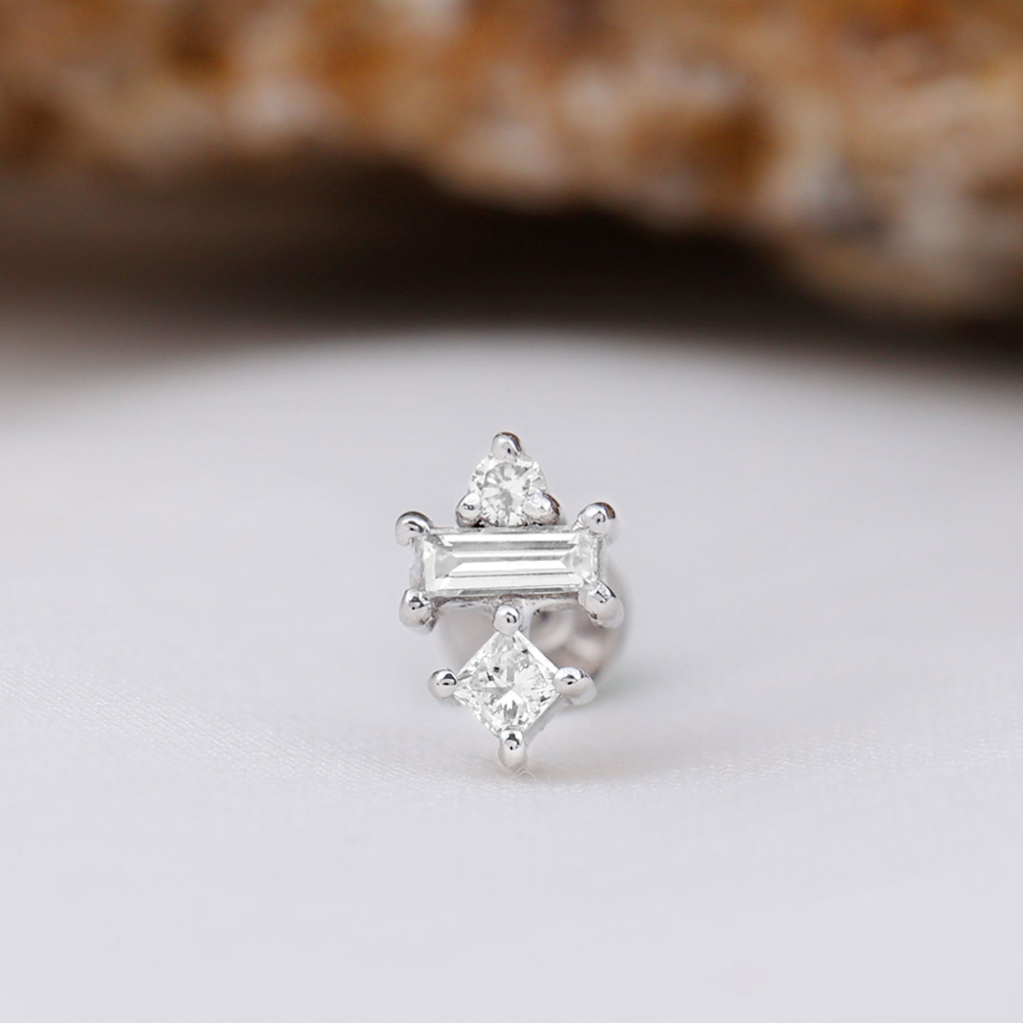 Unique Moissanite Three Stone Tragus Earring Moissanite - ( D-VS1 ) - Color and Clarity - Rosec Jewels