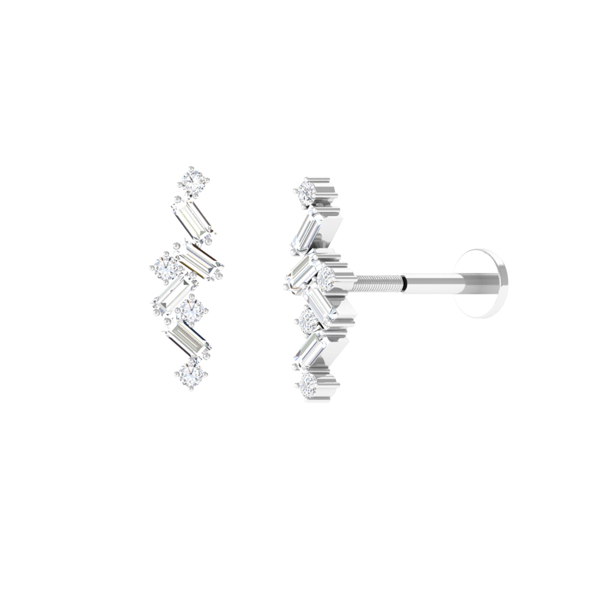 Baguette and Round Moissanite Cartilage Earring in Gold Moissanite - ( D-VS1 ) - Color and Clarity - Rosec Jewels