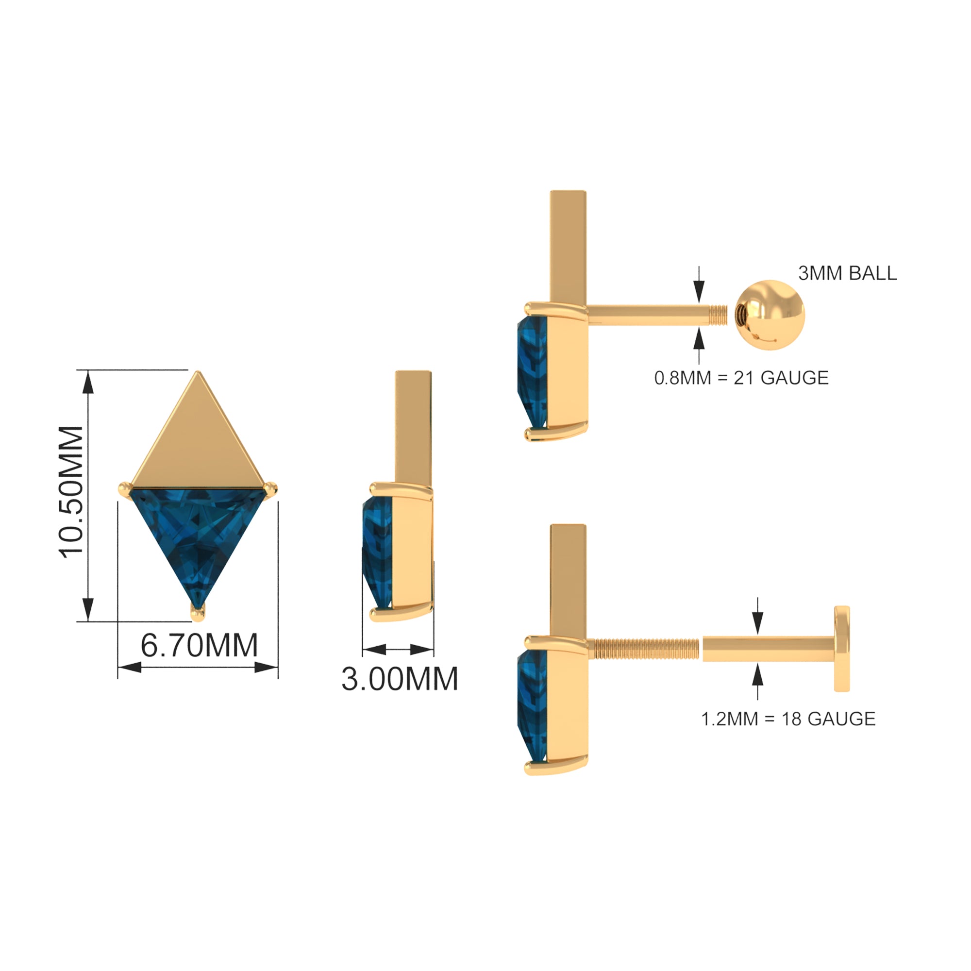 Triangle London Blue Topaz Geometric Earring London Blue Topaz - ( AAA ) - Quality - Rosec Jewels