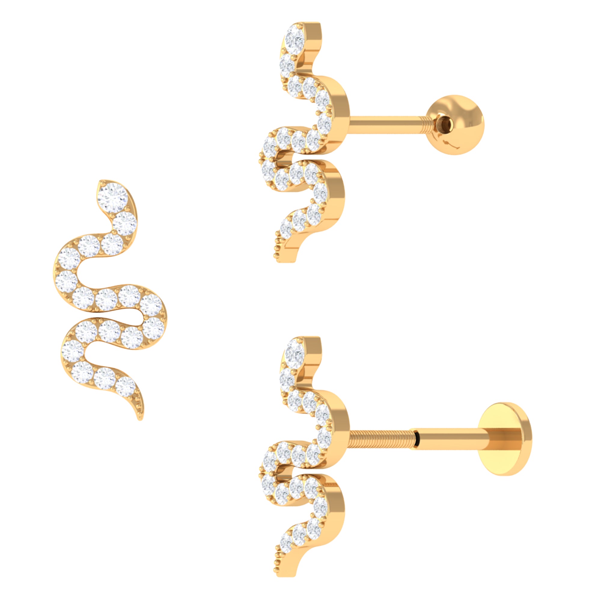 Unique Moissanite Snake Crawler Cartilage Earring in Gold Moissanite - ( D-VS1 ) - Color and Clarity - Rosec Jewels