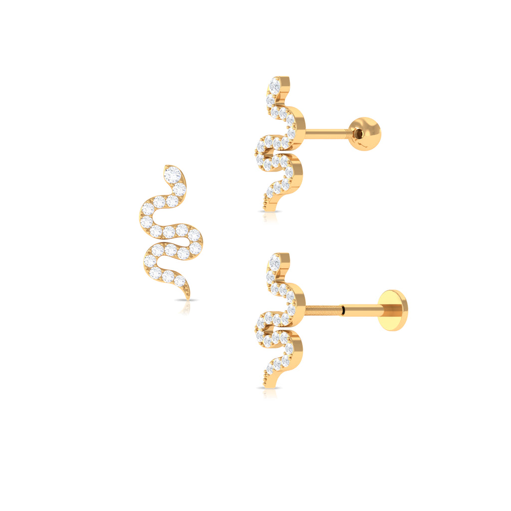 Unique Moissanite Snake Crawler Cartilage Earring in Gold Moissanite - ( D-VS1 ) - Color and Clarity - Rosec Jewels