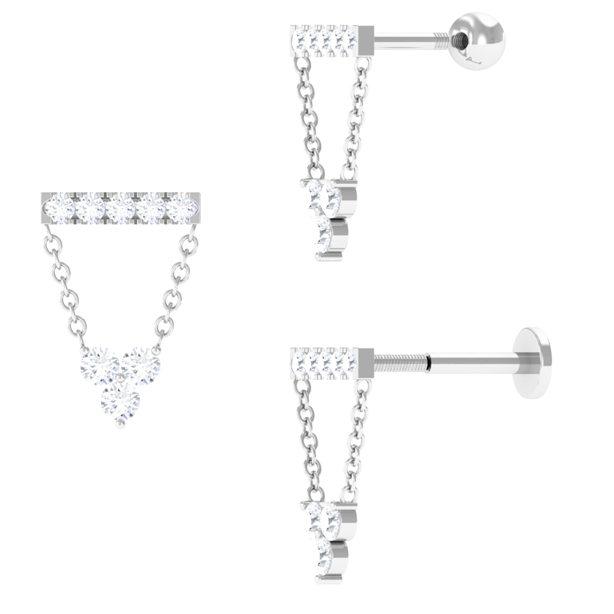 Certified Moissanite Bar Chain Dangling Earring Moissanite - ( D-VS1 ) - Color and Clarity - Rosec Jewels