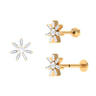 Baguette Moissanite Flower Cartilage Earring in Gold Moissanite - ( D-VS1 ) - Color and Clarity - Rosec Jewels