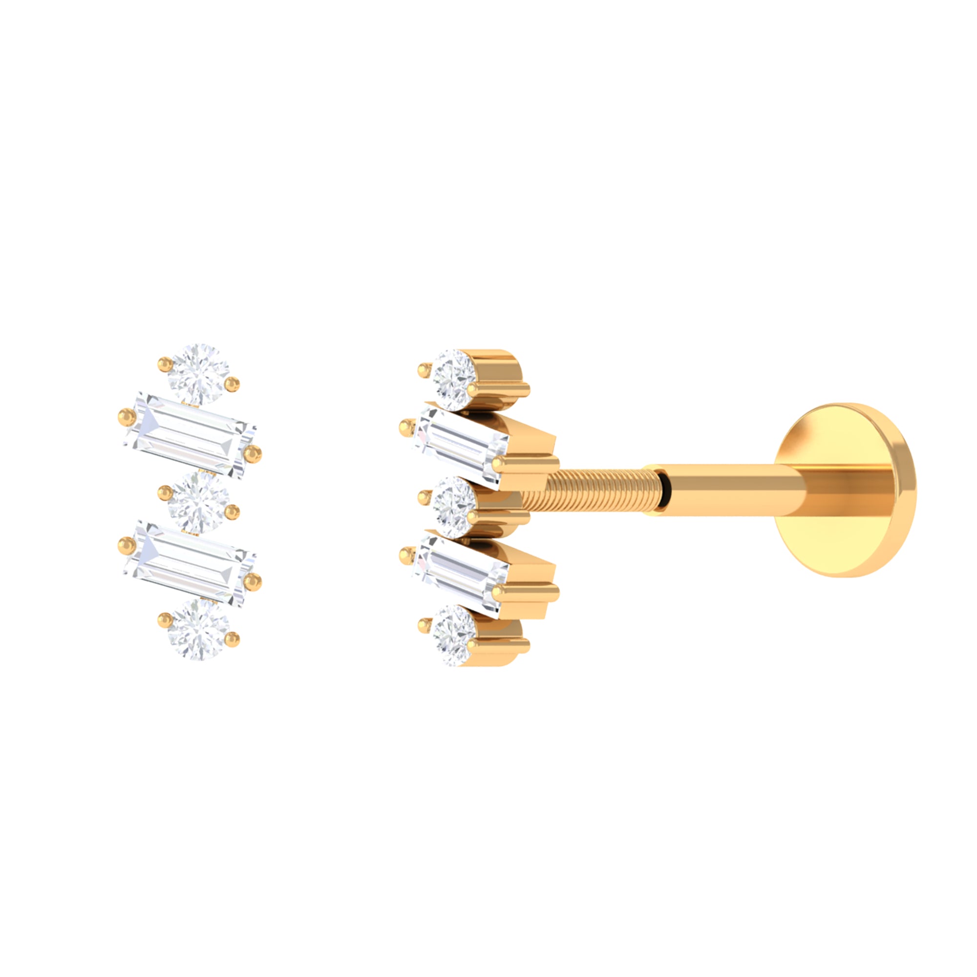 Unique Baguette Diamond Tragus Earring in Gold Diamond - ( HI-SI ) - Color and Clarity - Rosec Jewels