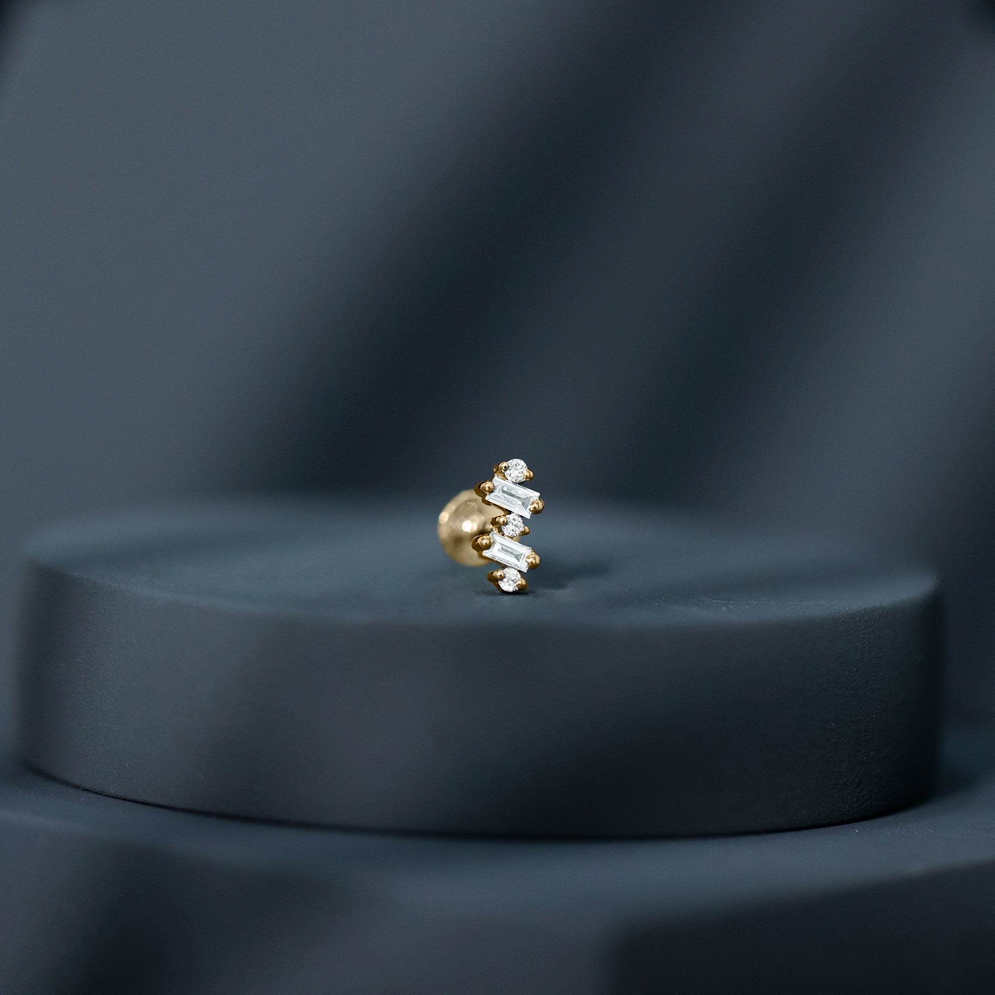 Unique Baguette Diamond Tragus Earring in Gold Diamond - ( HI-SI ) - Color and Clarity - Rosec Jewels