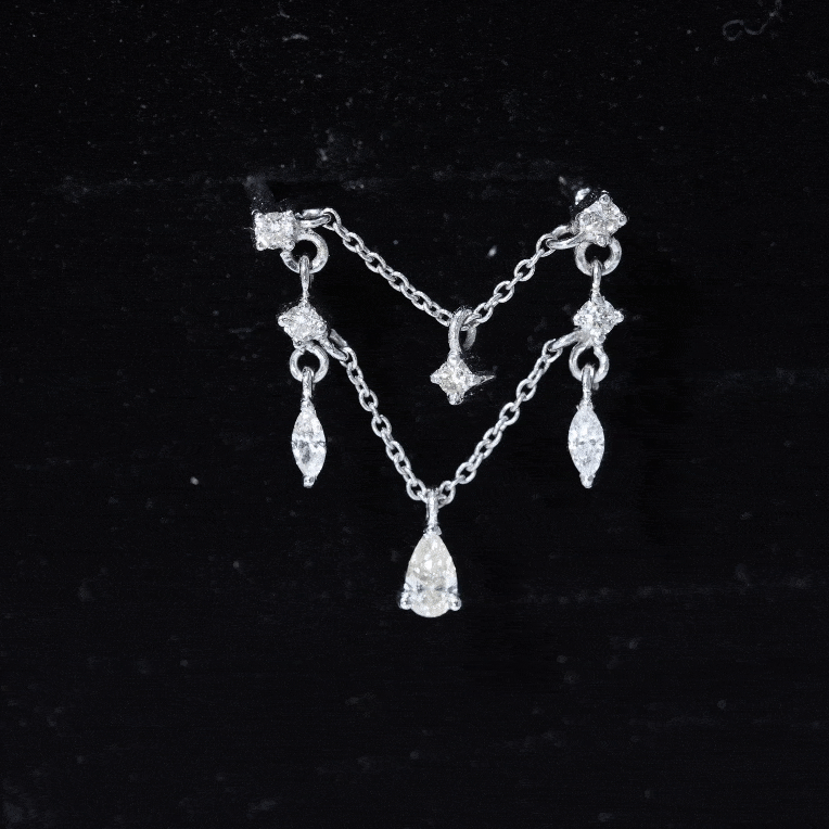 Pear Moissanite Double Chain Earring for Cartilage Piercing Moissanite - ( D-VS1 ) - Color and Clarity - Rosec Jewels