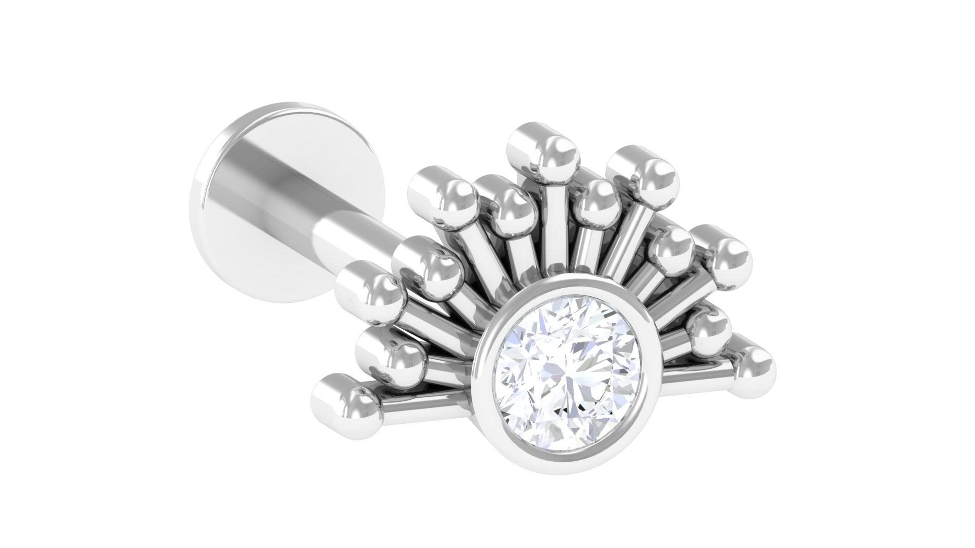 Bezel Set Diamond Gold Sunburst Earring for Helix Piercing Diamond - ( HI-SI ) - Color and Clarity - Rosec Jewels