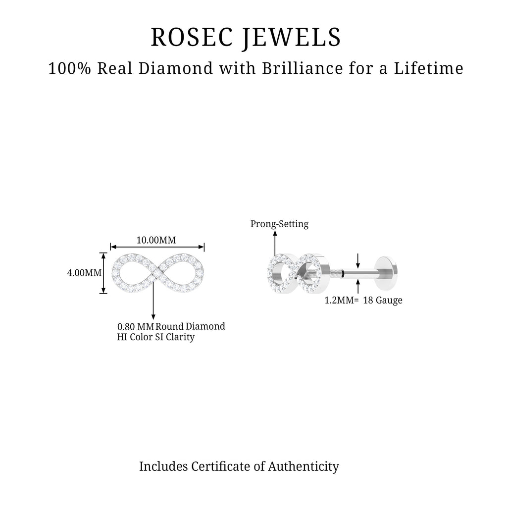 Round Diamond Infinity Earring for Cartilage Piercing Diamond - ( HI-SI ) - Color and Clarity - Rosec Jewels