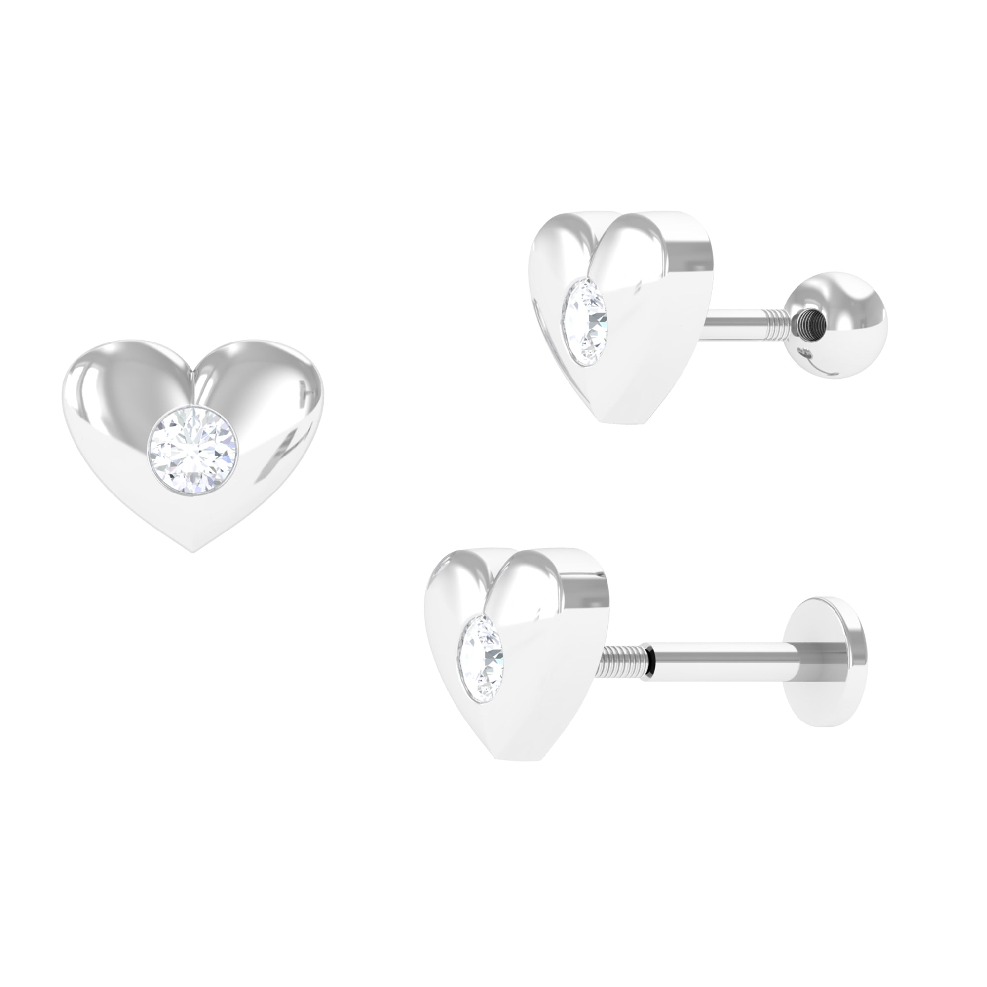 Certified Moissanite Heart Earring for Cartilage Piercing Moissanite - ( D-VS1 ) - Color and Clarity - Rosec Jewels
