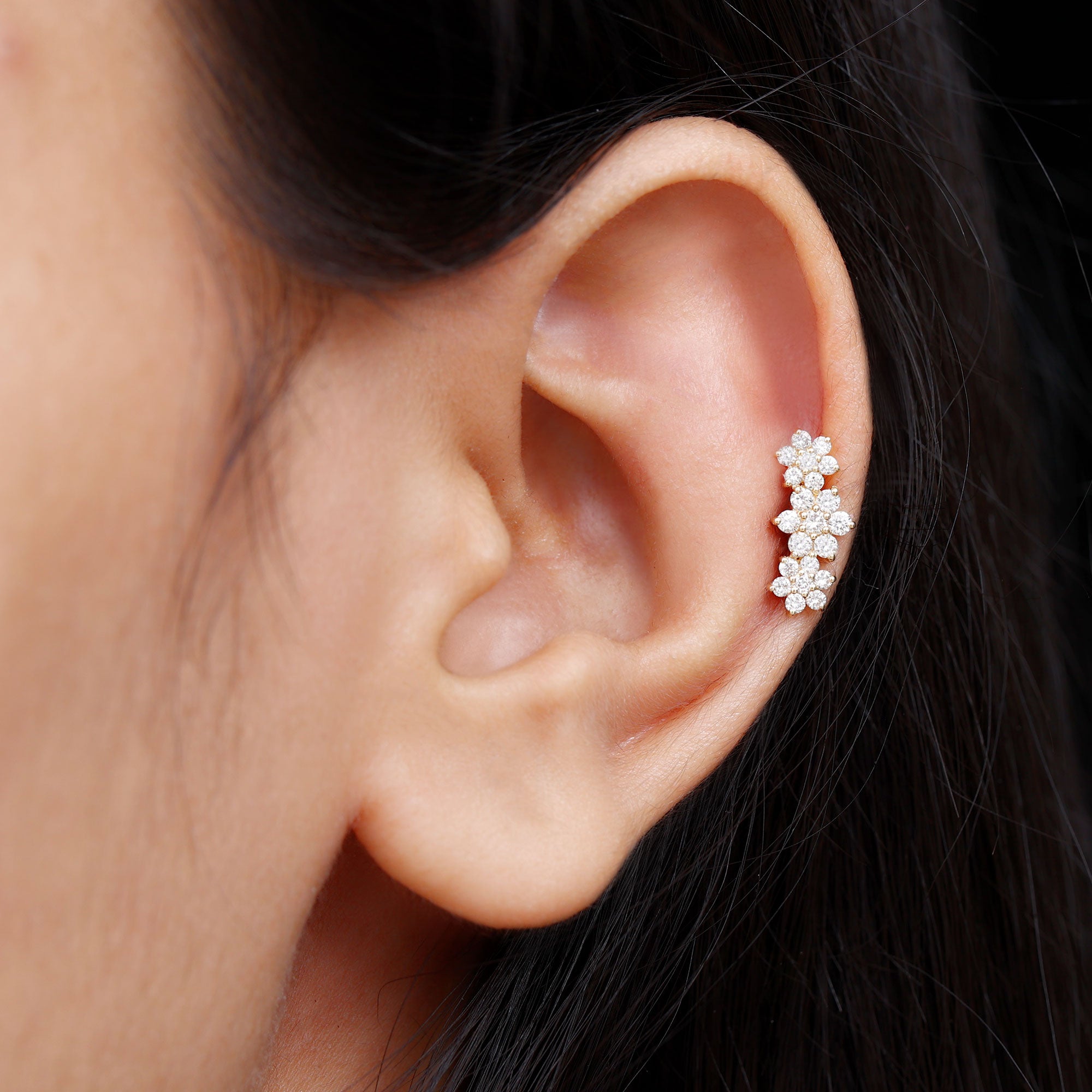 Certified Moissanite Flower Ear Climber Earring D-VS1 - Rosec Jewels
