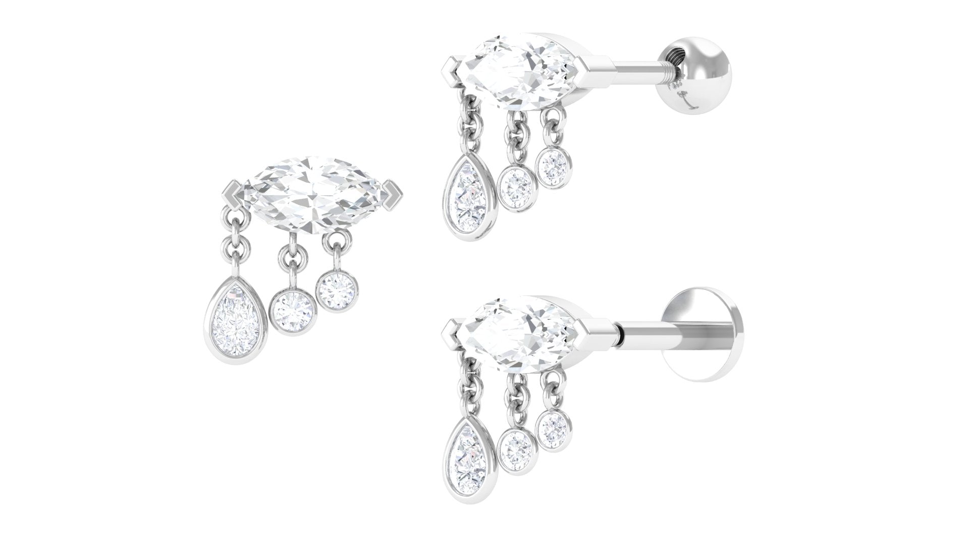 Marquise Cut Diamond Drop Cartilage Earring Diamond - ( HI-SI ) - Color and Clarity - Rosec Jewels