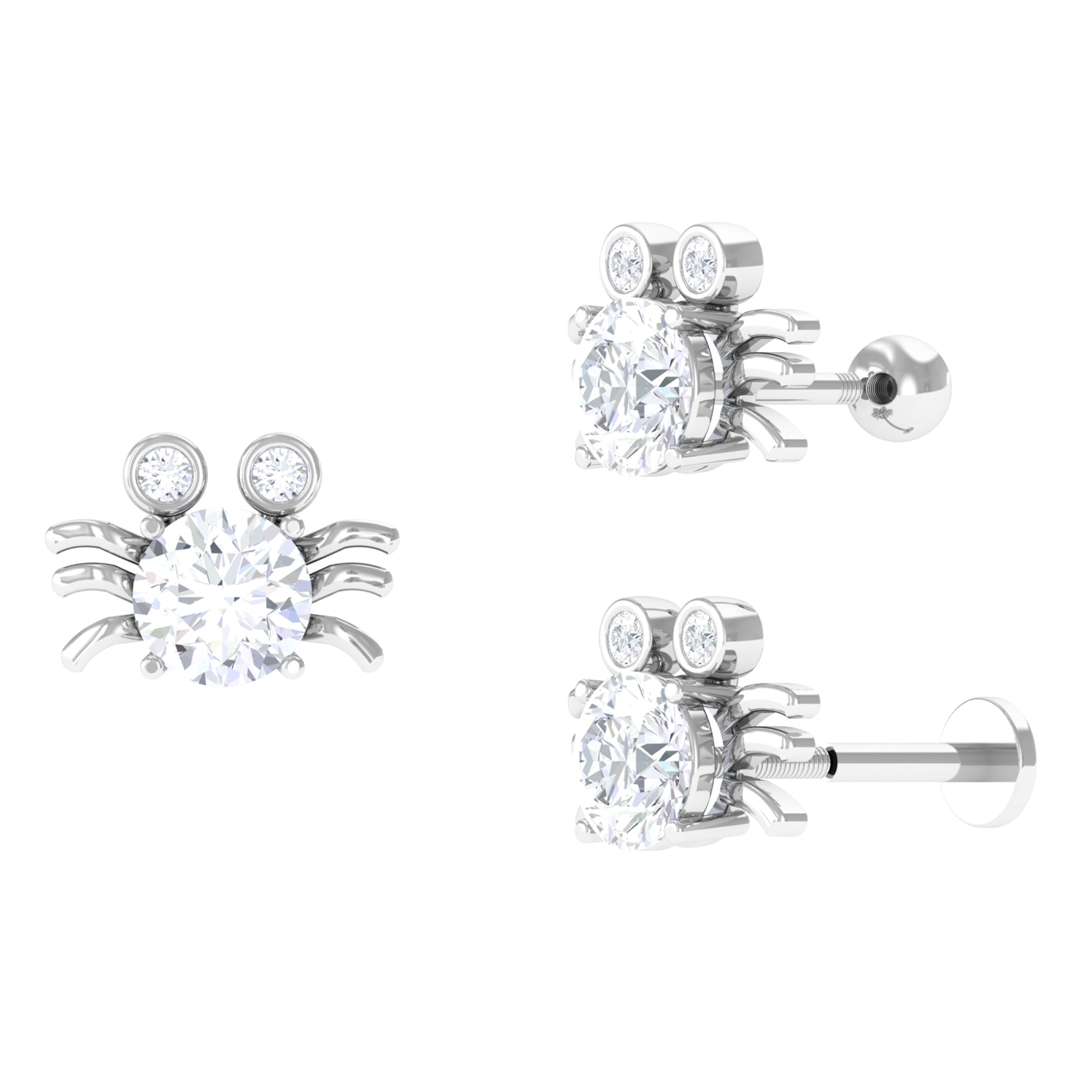 Certified Moissanite Crab Cartilage Earring Moissanite - ( D-VS1 ) - Color and Clarity - Rosec Jewels