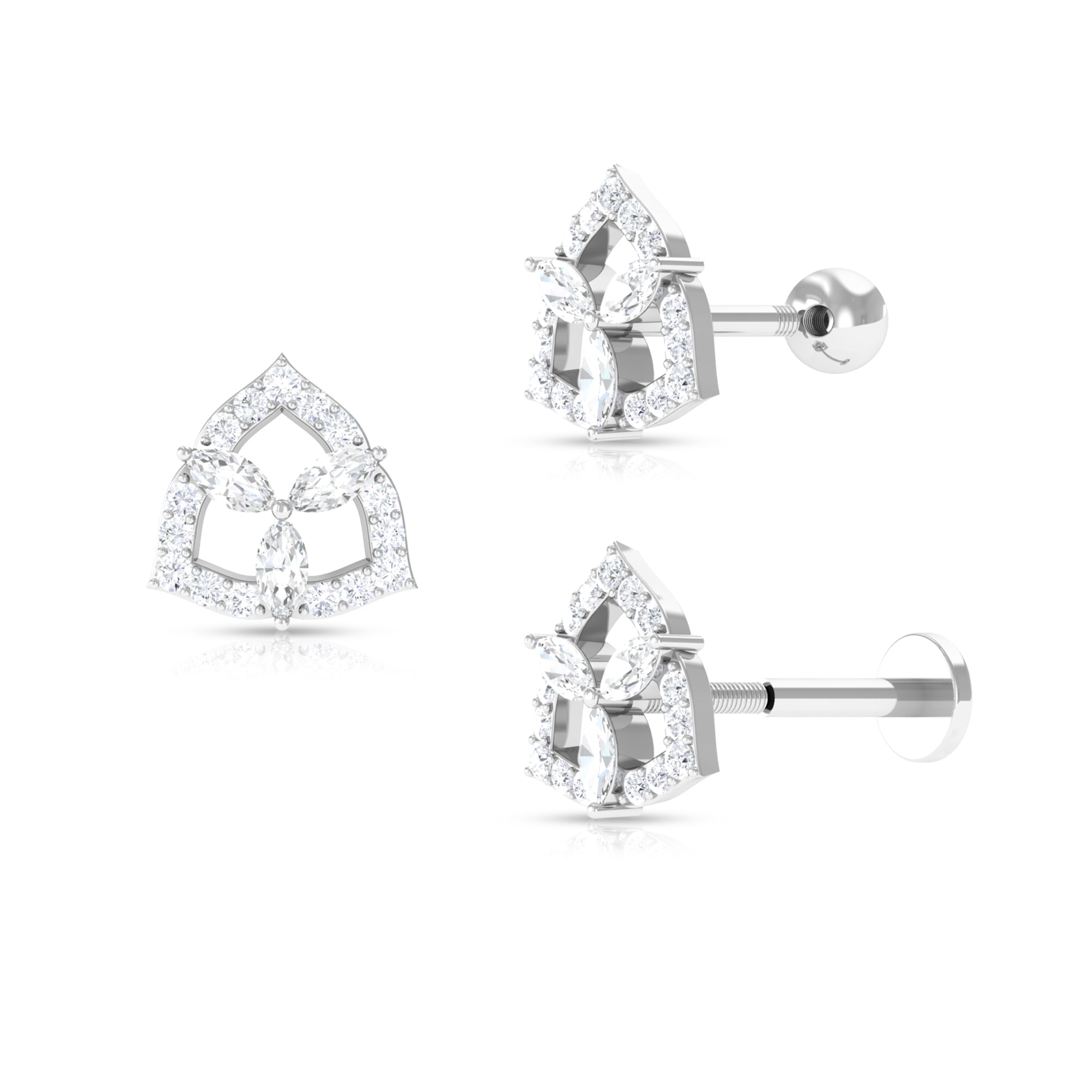Marquise and Round Moissanite Art Deco Cartilage Earring Moissanite - ( D-VS1 ) - Color and Clarity - Rosec Jewels