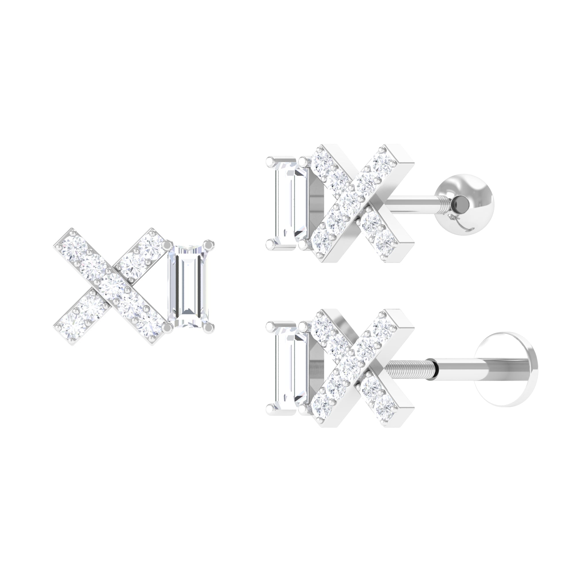 1/4 CT Moissanite Criss Cross Earring for Cartilage Piercing Moissanite - ( D-VS1 ) - Color and Clarity - Rosec Jewels