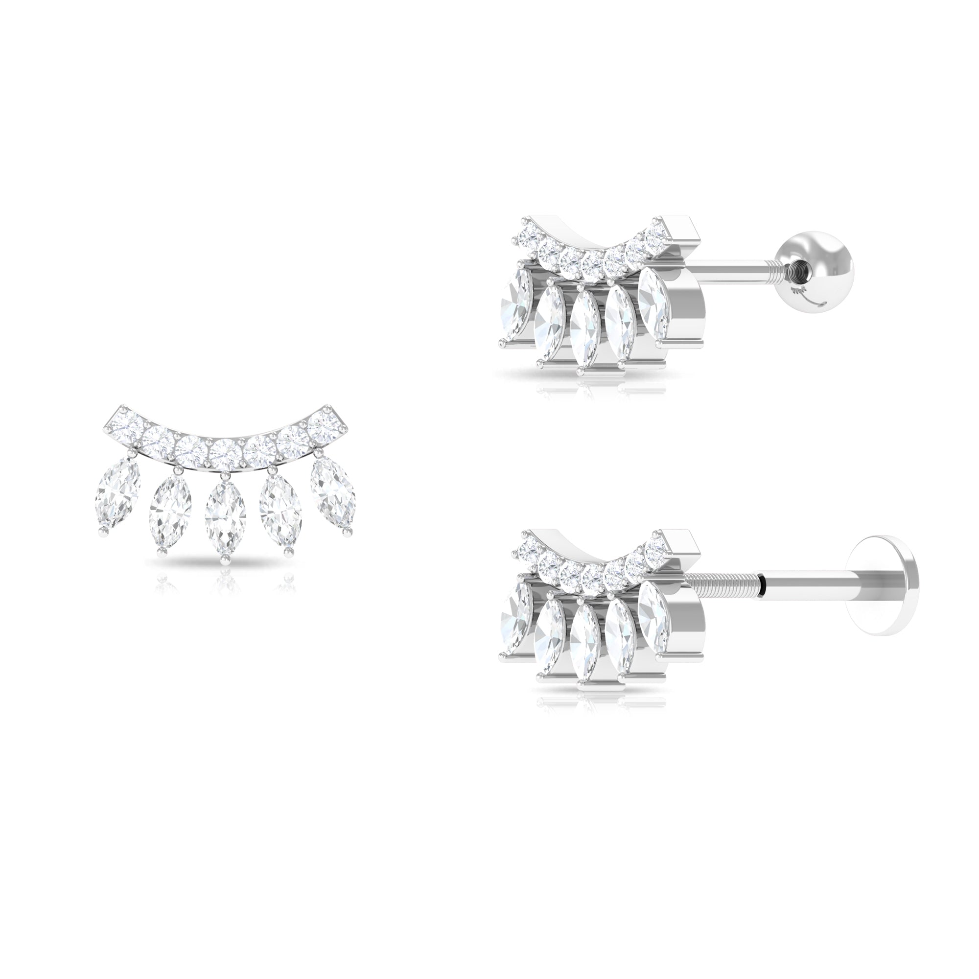 Marquise and Round Moissanite Gothic Crawler Earring Moissanite - ( D-VS1 ) - Color and Clarity - Rosec Jewels