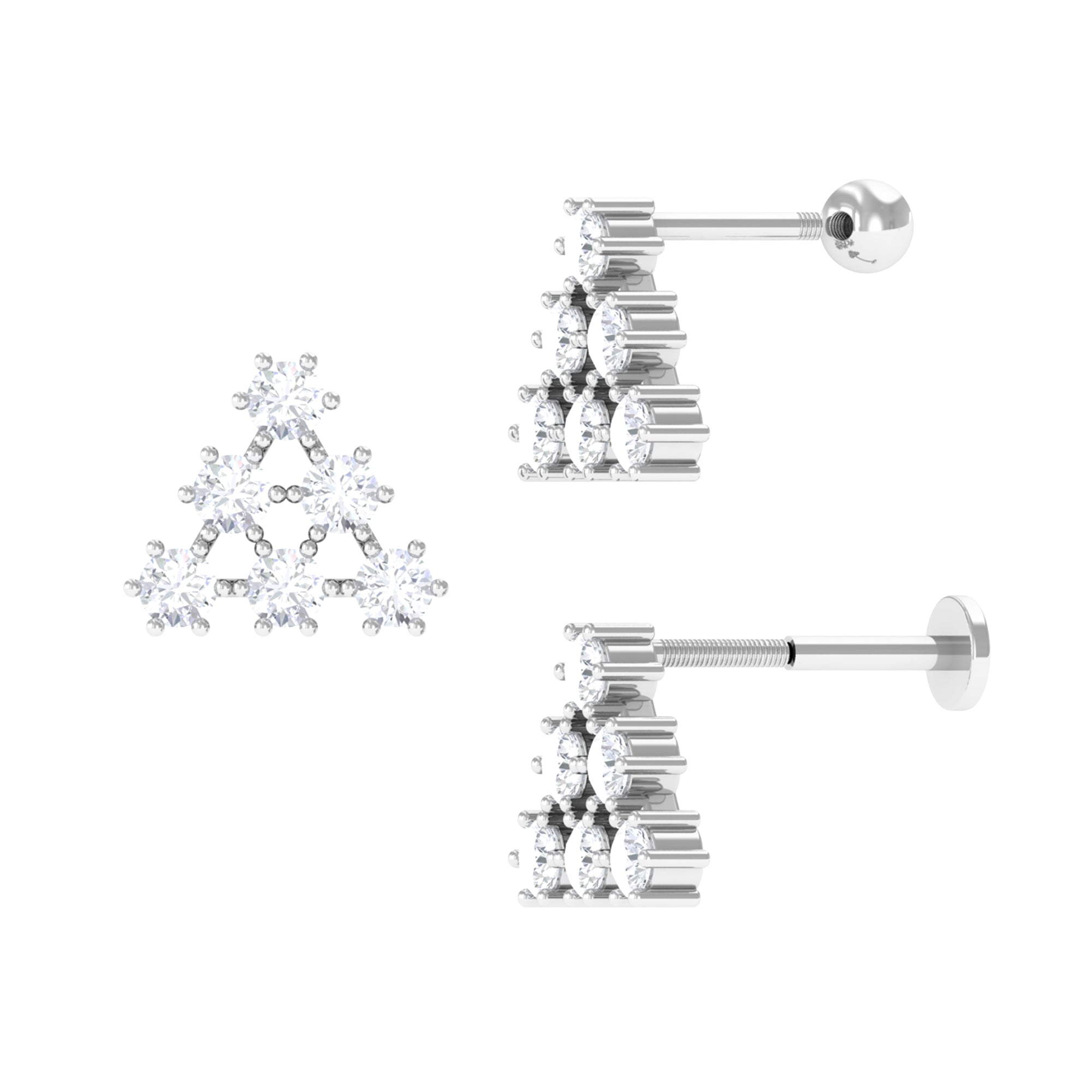 Certified Moissanite Triangle Cartilage Earring in Prong Setting Moissanite - ( D-VS1 ) - Color and Clarity - Rosec Jewels