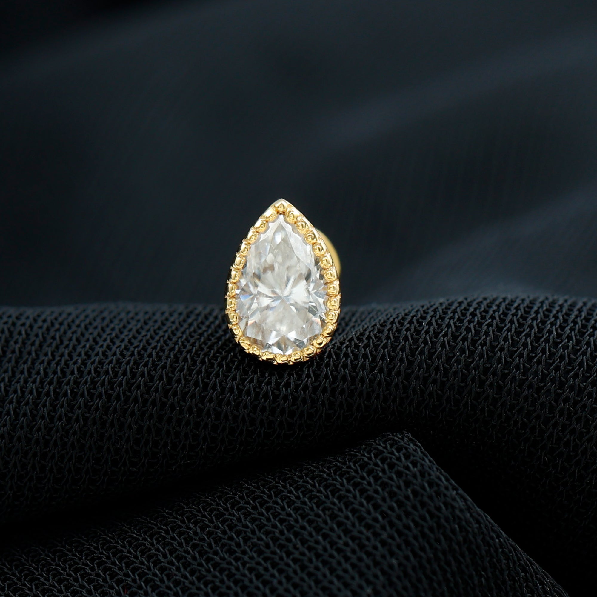 Solitaire Diamond Teardrop Stud Earring for Helix Piercing Natural - ( HI-SI ) - Rosec Jewels