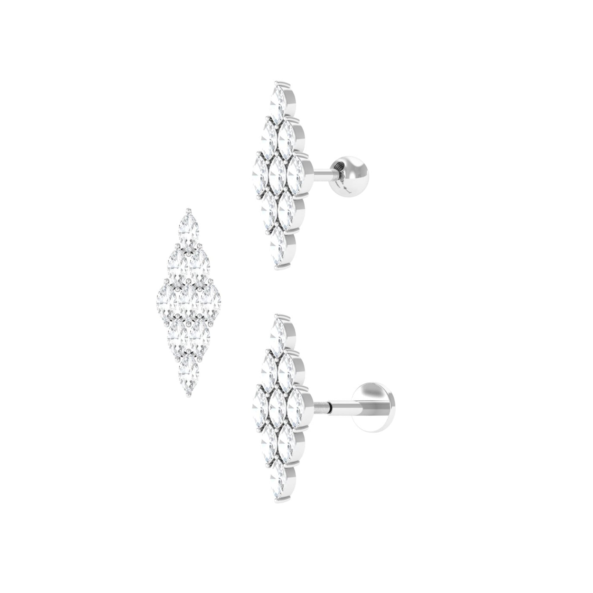 Marquise Moissanite Cluster Geometric Earring for Cartilage Piercing Moissanite - ( D-VS1 ) - Color and Clarity - Rosec Jewels
