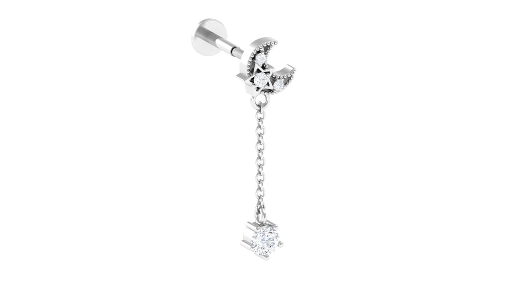 Moissanite Celestial Chain Drop Earring for Helix Piercing Moissanite - ( D-VS1 ) - Color and Clarity - Rosec Jewels