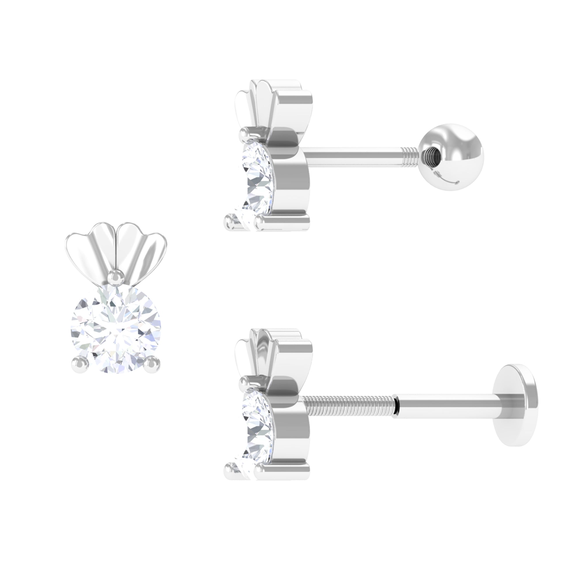 Certified Moissanite Solitaire Heart Earring for Tragus Piercing Moissanite - ( D-VS1 ) - Color and Clarity - Rosec Jewels