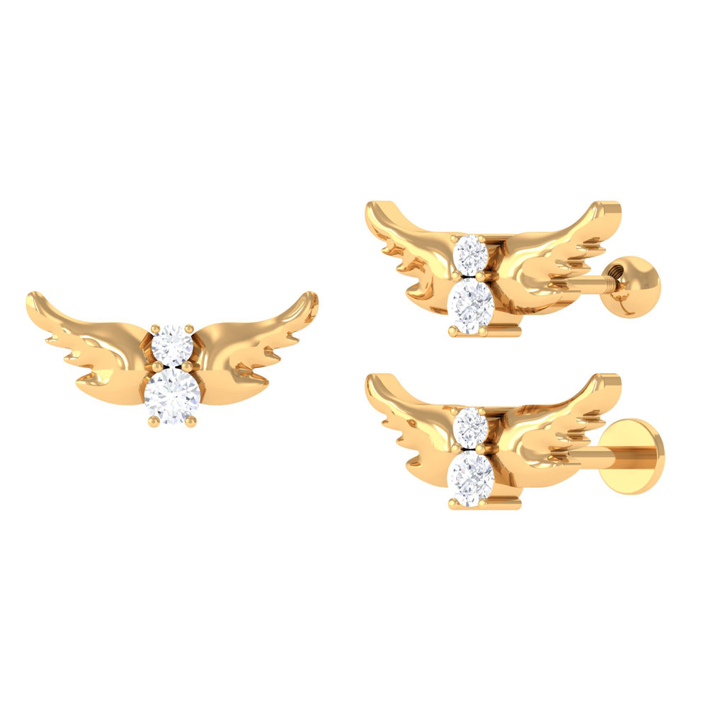 Round Moissanite Gold Bat Earring for Cartilage Piercing Moissanite - ( D-VS1 ) - Color and Clarity - Rosec Jewels