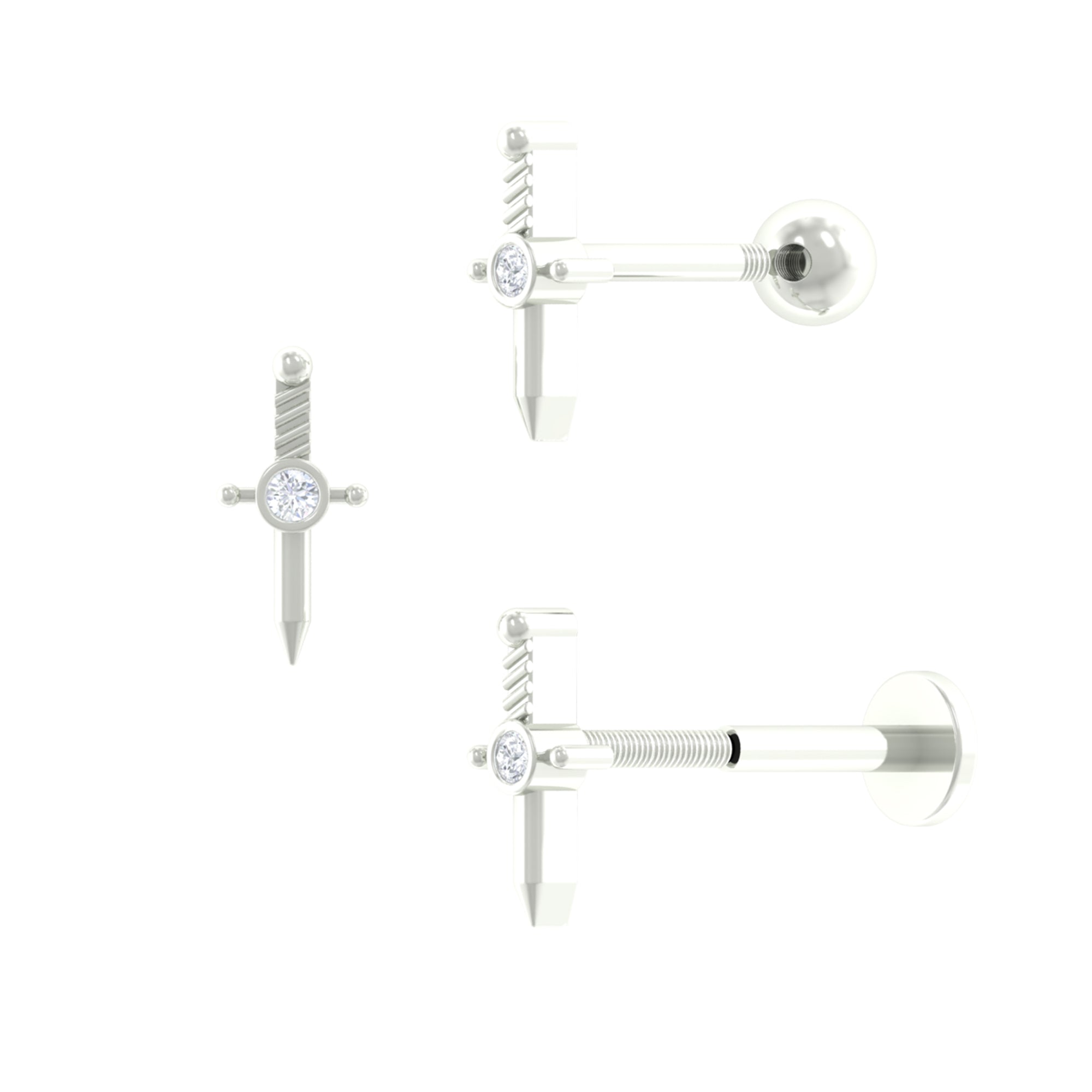 Dainty Diamond Sword Earring for Cartilage Piercing Diamond - ( HI-SI ) - Color and Clarity - Rosec Jewels
