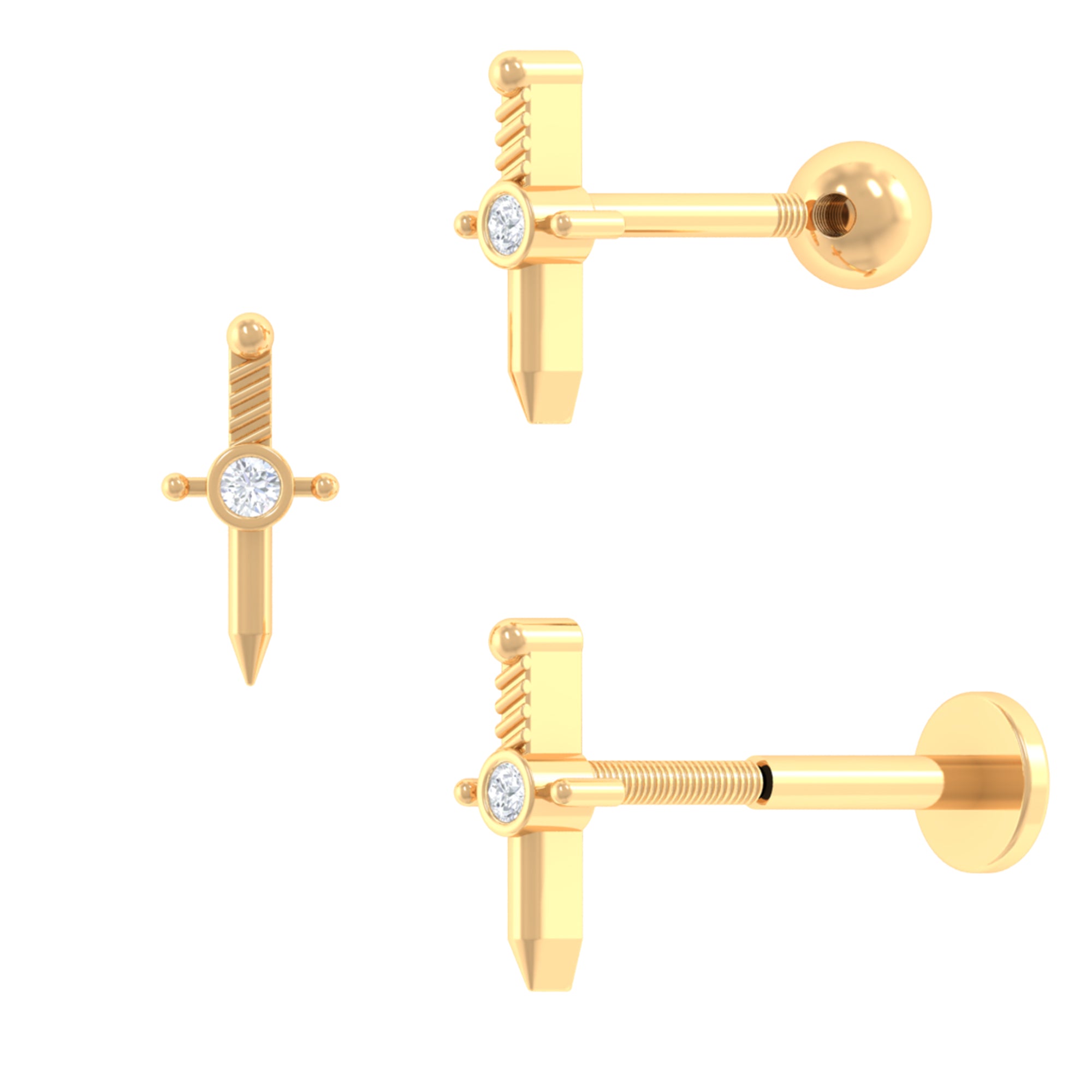Dainty Diamond Sword Earring for Cartilage Piercing Diamond - ( HI-SI ) - Color and Clarity - Rosec Jewels