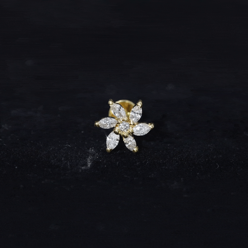Marquise Moissanite Flower Earring for Cartilage Piercing Moissanite - ( D-VS1 ) - Color and Clarity - Rosec Jewels