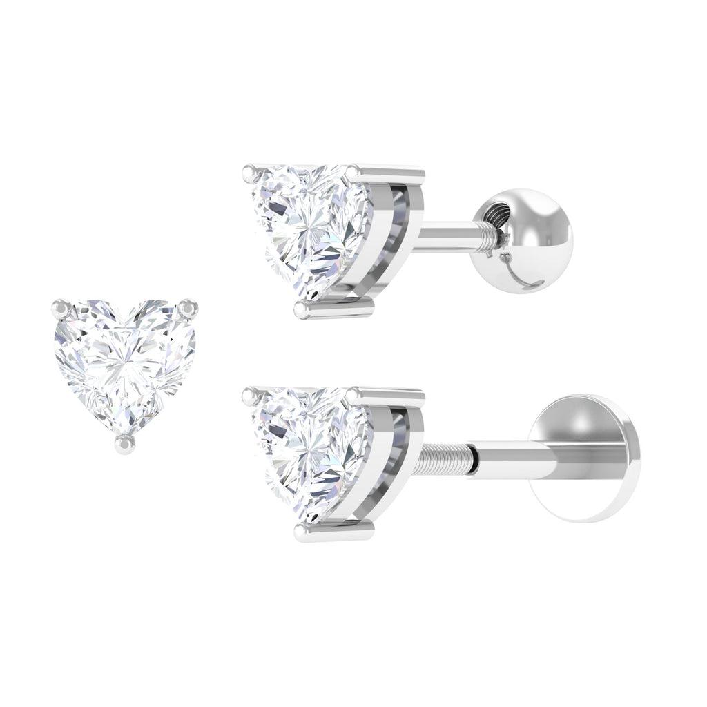 Heart Shape Moissanite Earring for Tragus Piercing - Rosec Jewels
