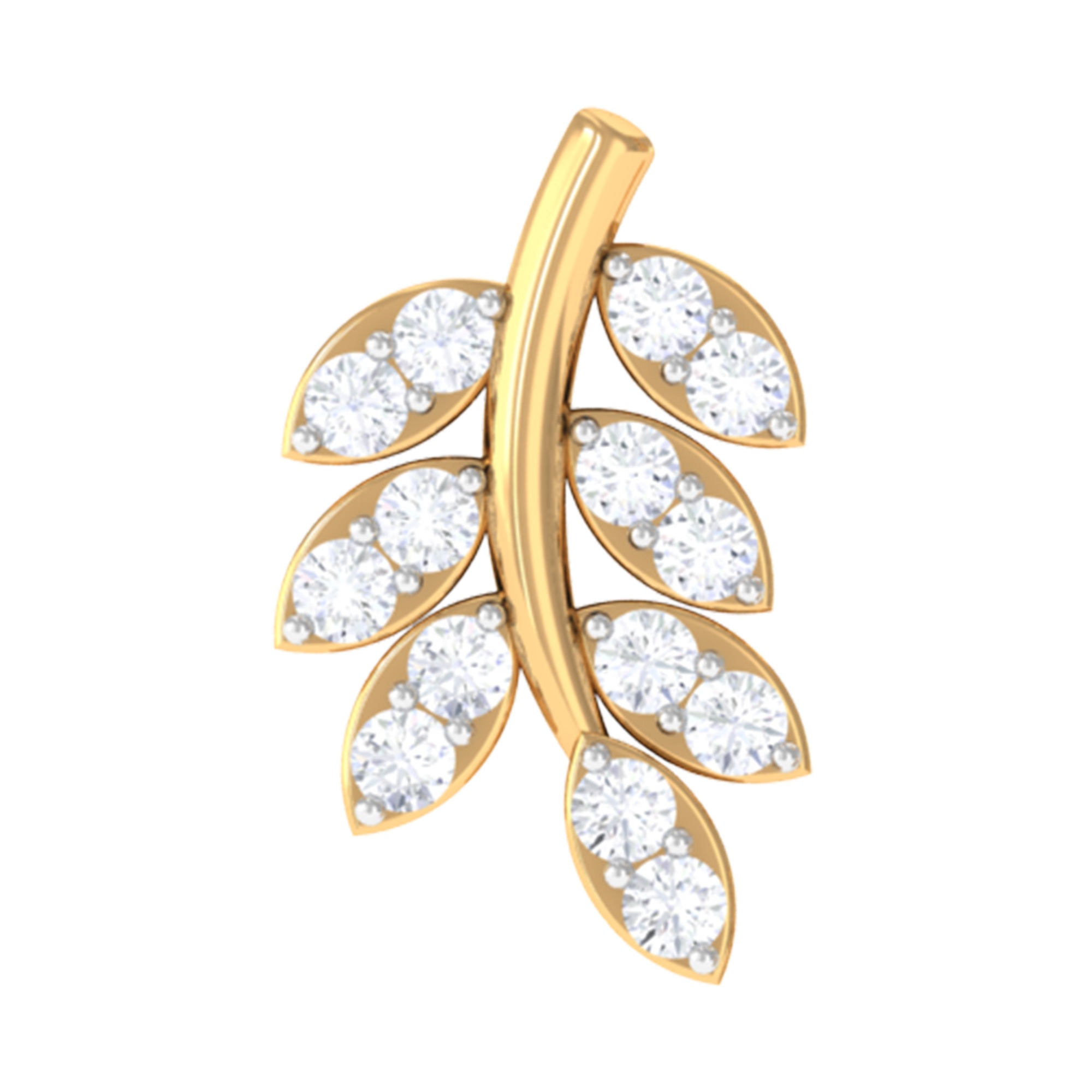 Natural Diamond Olive Leaf Earring for Cartilage Piercing Natural - ( HI-SI ) - Rosec Jewels