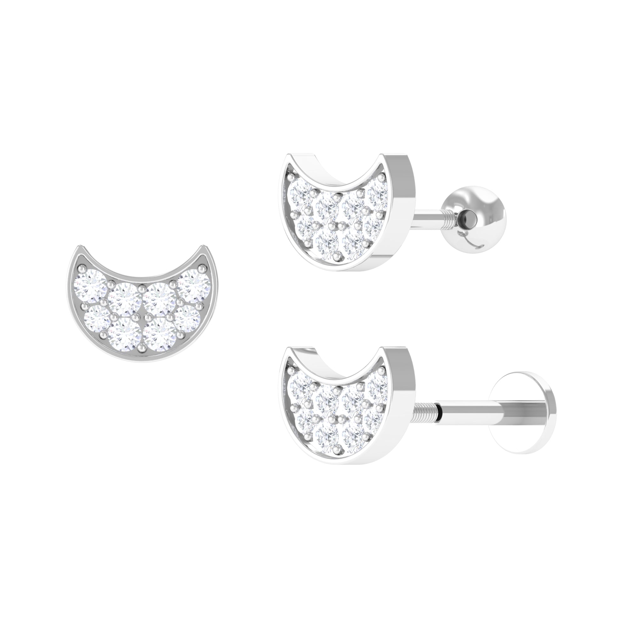 Dainty Moissanite Moon Celestial Earring for Tragus Piercing Moissanite - ( D-VS1 ) - Color and Clarity - Rosec Jewels