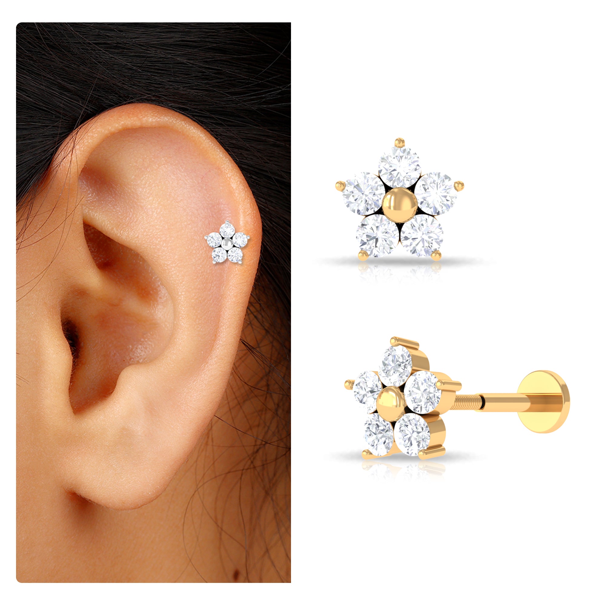Certified Moissanite Flower Conch Earring for Women D-VS1 - Rosec Jewels