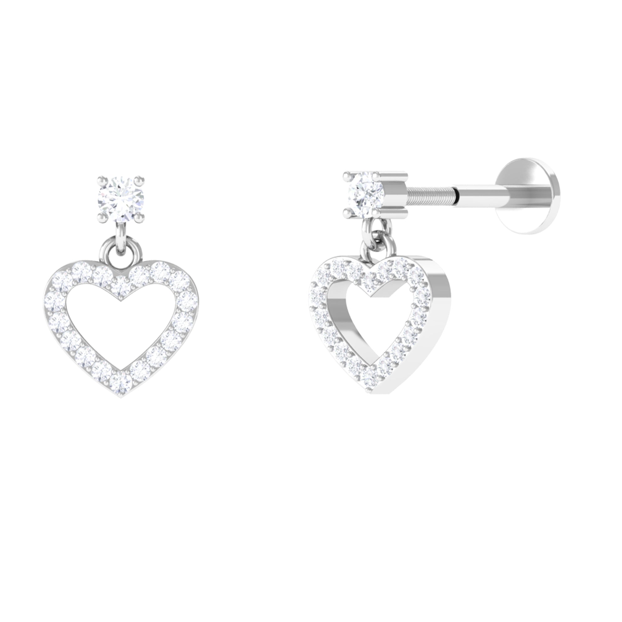 Moissanite Gold Heart Dangle Earring for Cartilage Piercing Moissanite - ( D-VS1 ) - Color and Clarity - Rosec Jewels