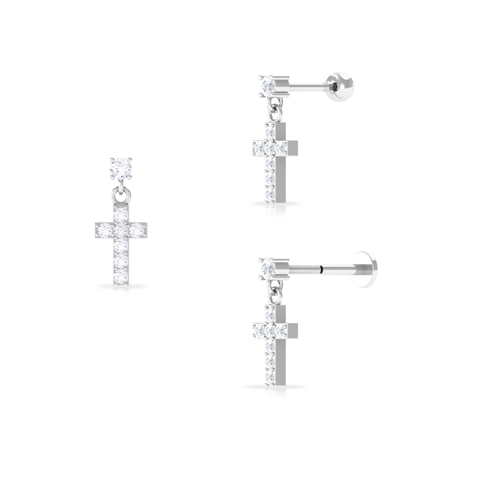 Moissanite Cross Dangly Earring for Helix Piercing D-VS1 - Rosec Jewels