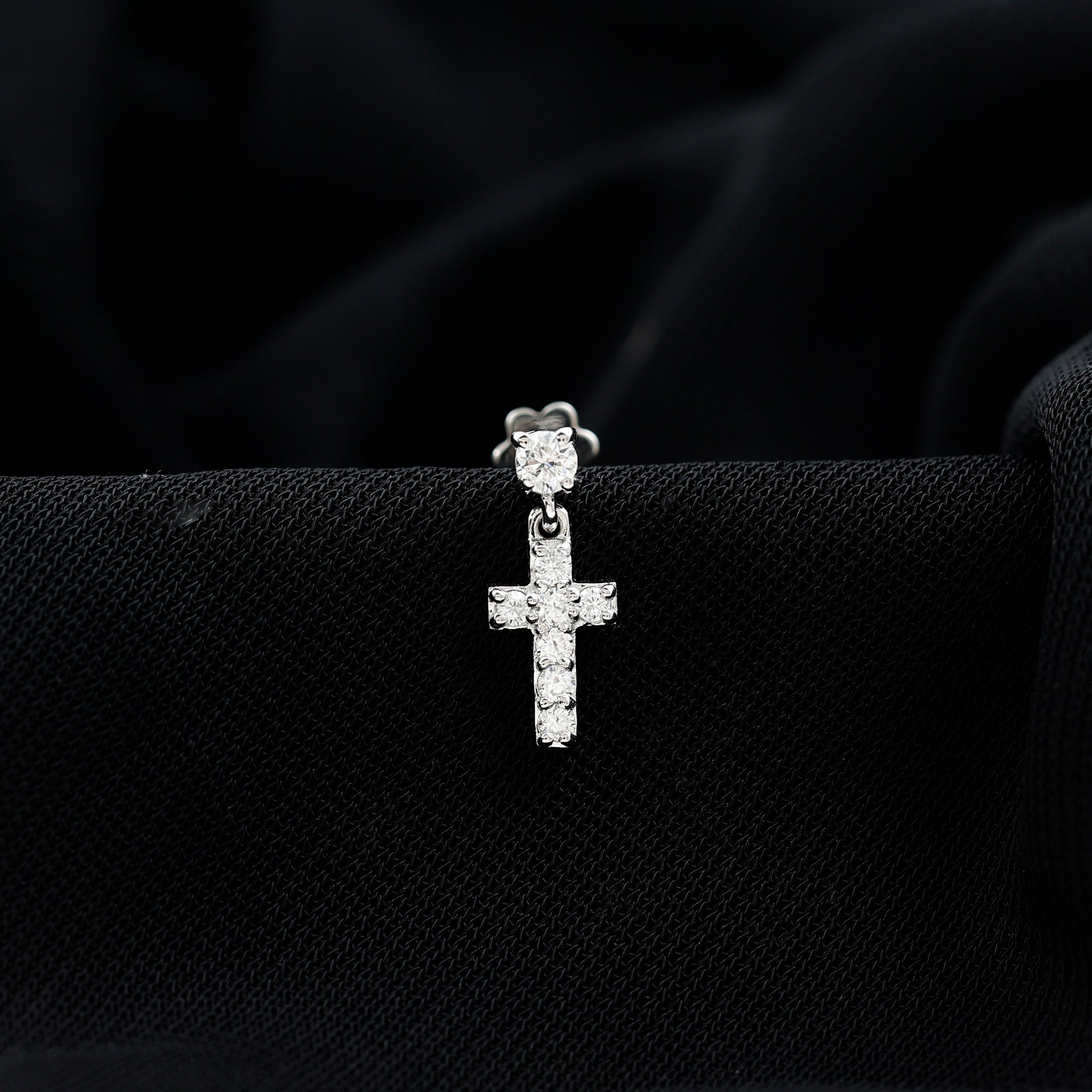 Moissanite Cross Dangly Earring for Helix Piercing D-VS1 - Rosec Jewels