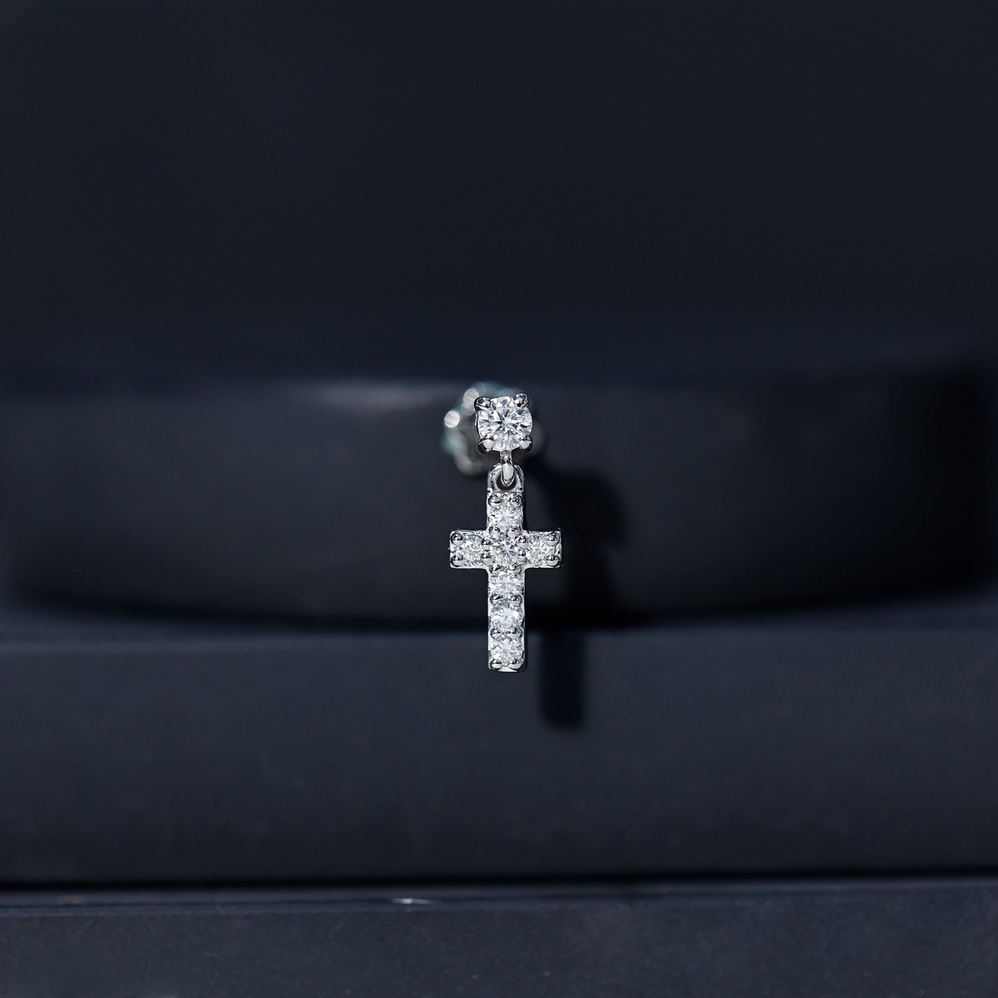 Moissanite Cross Dangly Earring for Helix Piercing D-VS1 - Rosec Jewels