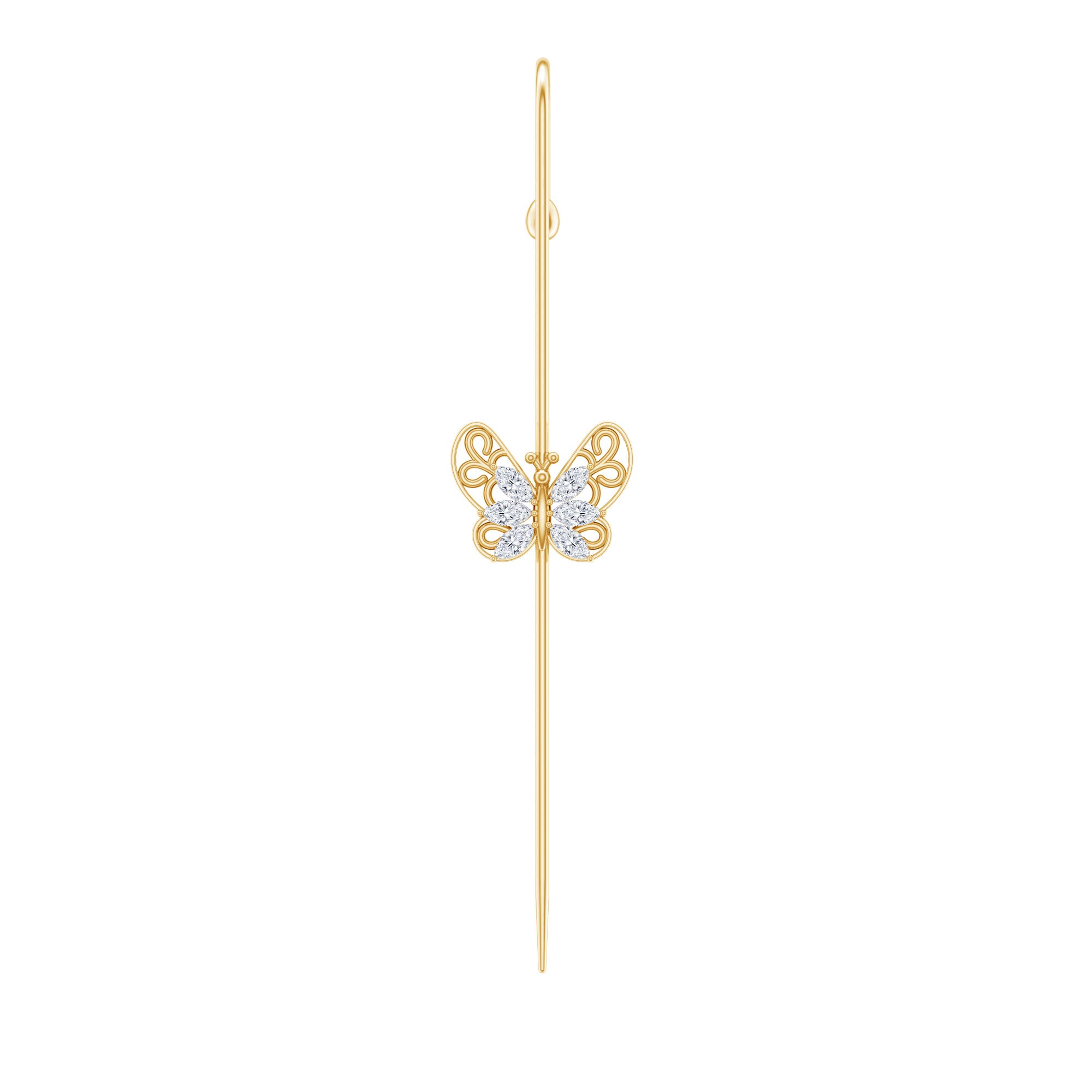 Elegant Certified Moissanite Butterfly Ear Pin Earring D-VS1 - Rosec Jewels