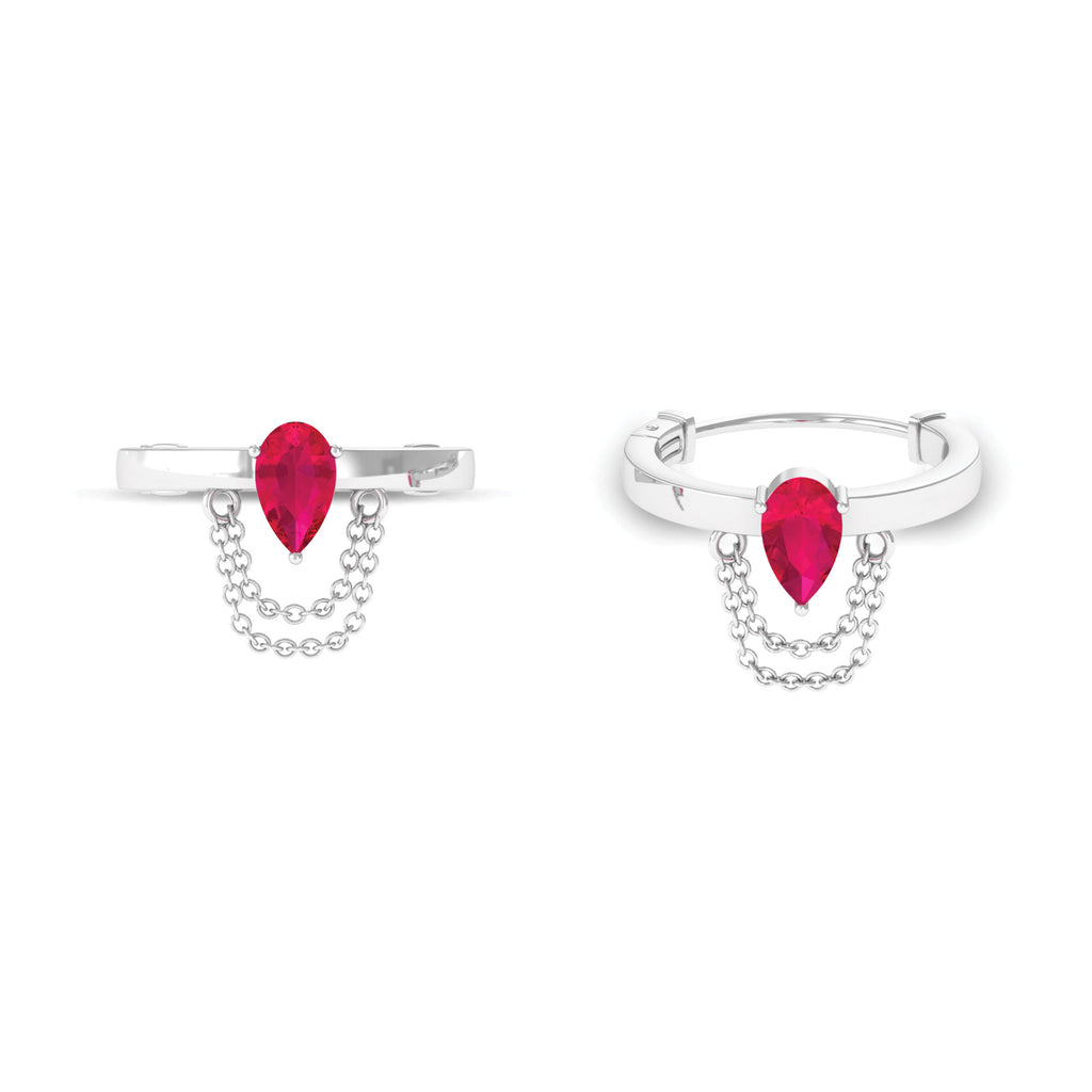 Lab Created Ruby Conch Hoop Earring with Dangling Chain Lab Created Ruby - ( AAAA ) - Quality - Rosec Jewels