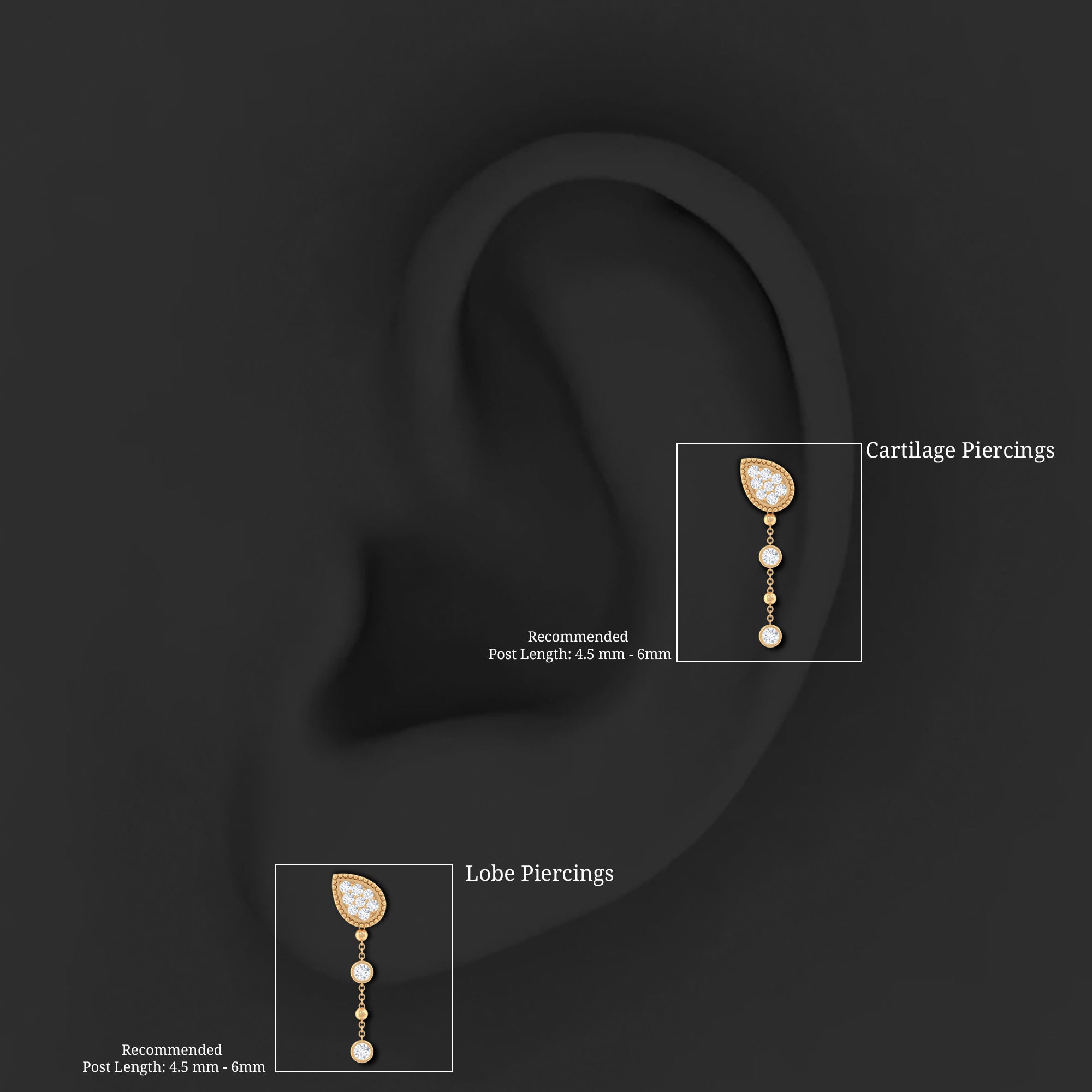 Natural Diamond Chain Dangle Earring for Cartilage Piercing Natural - ( HI-SI ) - Rosec Jewels
