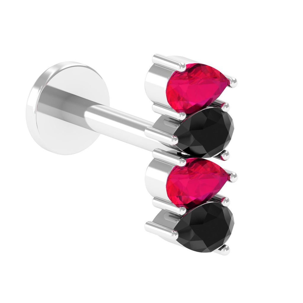 Pear Cut Ruby and Black Onyx Bar Earring for Helix Piercing - Rosec Jewels